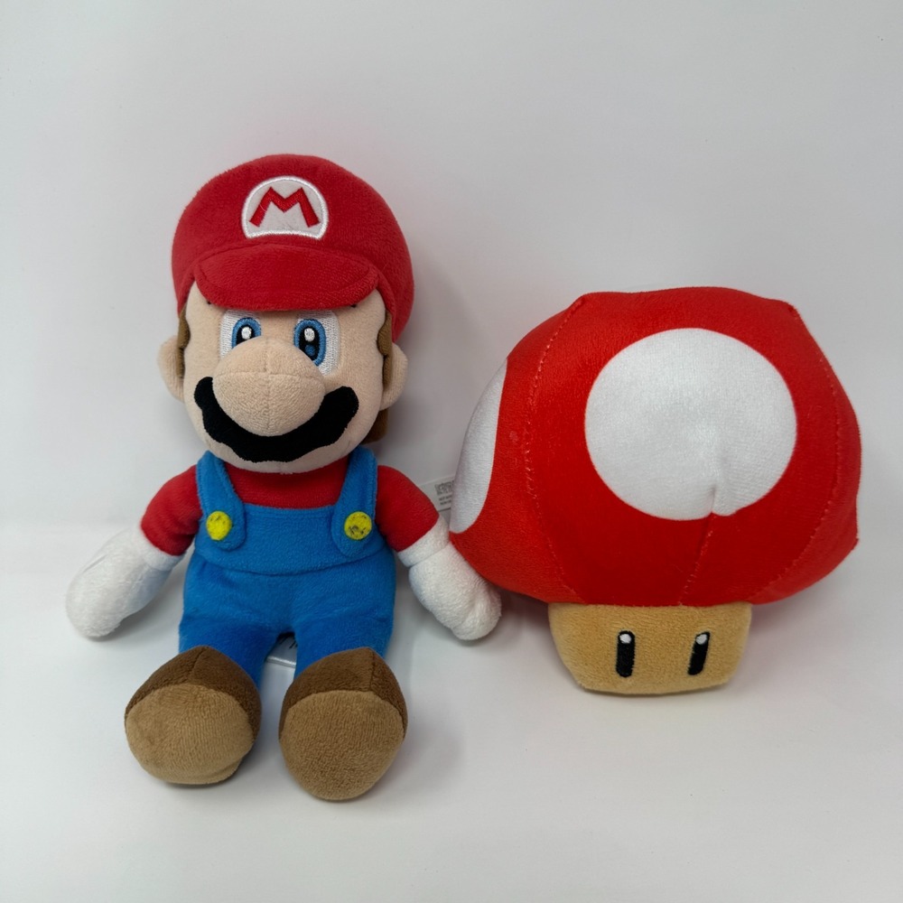 Super Mario Bros Nintendo Mario and‎ Mushroom Plush from 2017 9"